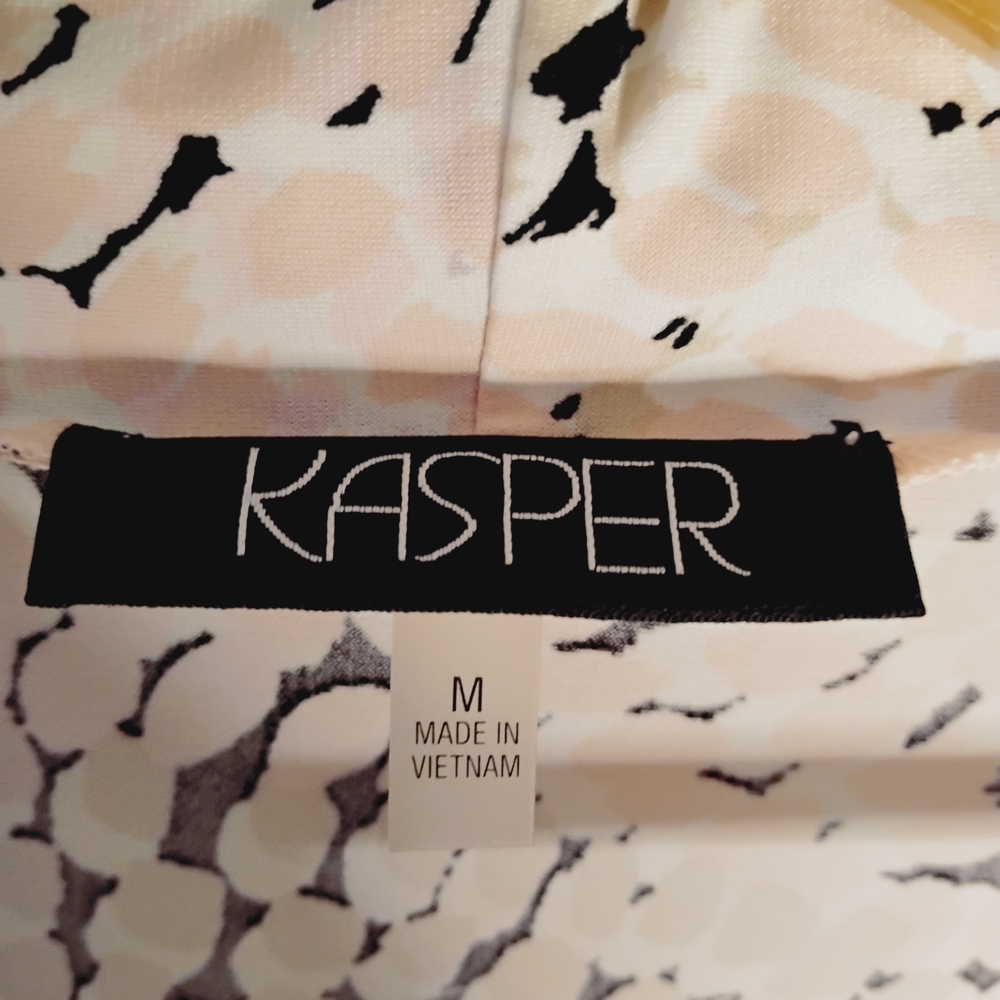 Kasper Black and Pink White Abstract Open-Front Waterfall Cardigan Sz M - Picture 3 of 5